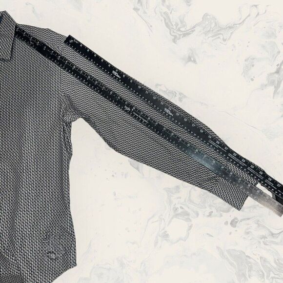 Robert Graham Black White Long Sleeve Flip Cuff Button Up Dress Shirt Medium - Picture 3 of 8
